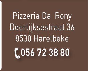pizzeria, da, rony, da rony, pizza Harelbeke, Italiaans Harelbeke, Pizzeria, Italiaans, Spaghetti, Pasta, Pizza's, Pizza, Salades, Deerlijk, 8530